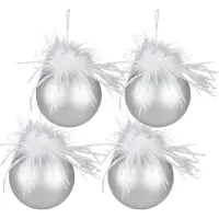 Clayre & Eef Kerstbal Ø 10 cm Zilverkleurig Wit Glas Kerstdecoratie Zilverkleurig Kerstdecoratie