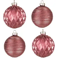 Clayre & Eef Kerstbal Set van 4 Ø 8 cm Rood Glas Kerstdecoratie Rood Kerstdecoratie