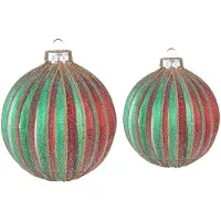 Clayre & Eef Kerstbal Set van 2 Ø 10 / Ø 8 cm Rood Groen Glas Kerstdecoratie Rood Kerstdecoratie
