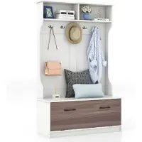 Costway SureDeal - Kapstok - Schoenenrek - Hout - Bankje - Kast - Wit - 100x40x160 cm - Garderobe - Wandkapstok - Schoenenkast - Slaapkamer