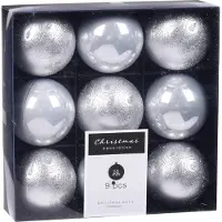 Merkloos 9x Kerstboomversiering luxe kunststof kerstballen zilver 5 cm - Kerstbal