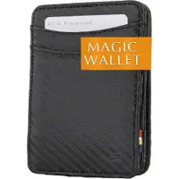 Hunterson compacte Portemonnee voor heren en dames uit leder, Kaarthouder met RFID-bescherming, Portefeuille met muntvak en plaats voor 6 kaarten, Magic Wallet, Zwart Carbon