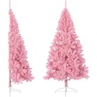 vidaXL Kunstkerstboom met standaard half 210 cm PVC roze