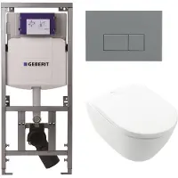Villeroy & Boch Subway 2.0 DirectFlush Toiletset geberit reservoir bedieningsplaat rechthoekige knoppen licht grijs - softclose - White Alpine (wit) 0701131/SW1102375/0124060/ga26028/