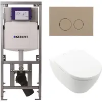 Villeroy & Boch Subway 2.0 DirectFlush Toiletset - softclose geberit reservoir qeramiq bedieningsplaat taupe ronde knoppen - White Alpine (wit) 0701131/ga26028/SW729014/SW1182666/SW1102378