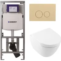 Villeroy & Boch Subway 2.0 Compact DirectFlush Toiletset Geberit reservoir - softclose - quickrelease bedieningsplaat beige ronde knoppen - wit 0701131/1024232/SW1102365/1025456/