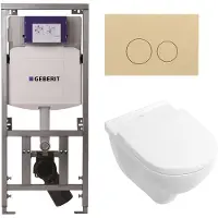 Villeroy & Boch O.novo toiletset - met Geberit inbouwreservoir - met diepspoel wandcloset soft close zitting en bedieningsplaat - met ronde knoppen - wit 0701131/0124124/0124182/SW1102365/