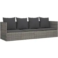 vidaXL Loungebed met kussens poly rattan grijs