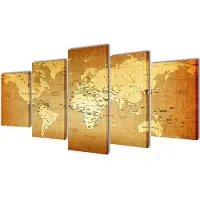 vidaXL Canvas muurdruk print set wereldkaart 100 x 50 cm