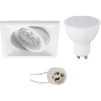 BES LED LED Spot Set - Pragmi Qiundo Pro - GU10 Fitting - Inbouw Vierkant - Mat Wit - 4W - Warm Wit 3000K - Kantelbaar - 80mm