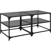 vidaXL Salontafel met glazen bladen, 2 stuks, zwart, 50x50x45 cm, staal