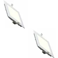 BES LED LED Downlight Slim 2 Pack - Inbouw Vierkant 18W - Natuurlijk Wit 4200K - Mat Wit Aluminium - 225mm