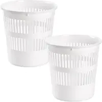 Forte Plastics 2x stuks afvalbakken/vuilnisbakken/kantoorprullenbakken plastic wit 28 cm - Prullenmanden