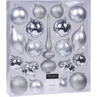 Merkloos Christmas Decoration Kerstballen set- zilver - 18x kerstballen - incl. piek - Kerstbal