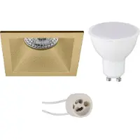 BES LED LED Spot Set - Pragmi Pollon Pro - GU10 Fitting - Inbouw Vierkant - Mat Goud - 4W - Warm Wit 3000K - Verdiept - 82mm