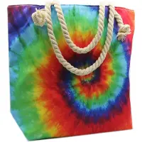Ancient Wisdom Strandtas - Rood, Blauw & Groen - Psychedelische Batiktas - Schoudertas - Tie-Dye - 45,5x14,5x38,5cm