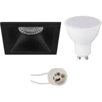 BES LED LED Spot Set - Pragmi Pollon Pro - GU10 Fitting - Inbouw Vierkant - Mat Zwart - 4W - Warm Wit 3000K - Verdiept - 82mm