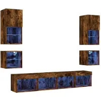 vidaXL 8-delige tv-wandmeubelset met LED bewerkt hout gerookt eiken