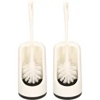 Merkloos 2x stuks wc-borstels/toiletborstels met randreiniger en houder wit 41 cm van kunststof - Toiletborstels
