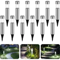 Aigostar 10Q4U - Solar Tuinverlichting op Zonneenergie - 12 Stuks - Tuinfakkels op Zonne Energie - 31.5 cm - IP44 - Buitenlamp - Padverlichting - RVS - 6500K