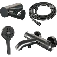 Brauer Gunmetal Carving thermostatische badkraan gunmetal geborsteld PVD set 4