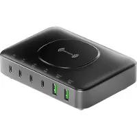 4smarts 100W 7-in-1 GaN Oplaadstation - Snellader met Power Delivery en Quick Charge - Geschikt voor o.a. Telefoon, Tablet, Laptop en MacBook - met Draadloos Opladen - Zwart/Grijs
