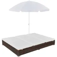 vidaXL Loungebed met parasol poly rattan bruin