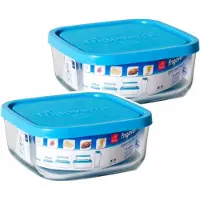 Bormioli Rocco Bewaarbakje/vershoudbakje Vigo - 4x - glas - vierkant - met deksel - 2 liter - meal prep