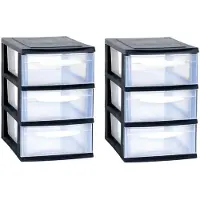 Eda Ladenkast/bureau organizer - 2x stuks - zwart - stapelbaar - A5 formaat - met 3 lades - L18 x B28 x H28 cm - Ladenblokken