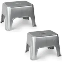 PlasticForte Keukenkrukje/opstapje - 2x stuks - 40 x 30 x 28 cm - zilver - Keuken/badkamer verhoger - max 150 kilo