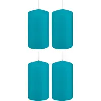 Trend Candles Cilinderkaars/stompkaars - 4x - turquoise - 6 x 12 cm - 40 branduren - met brandvertragende folie