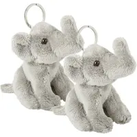 Ravensden Pluche olifanten knuffel sleutelhanger - Set van 2x stuks - grijs - 10 cm - cadeau - tas hangers - dieren