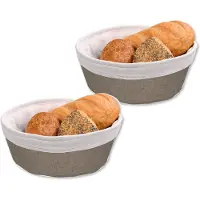 Kesper Broodmandje met stof - 2x - katoen/peva - bruin - rond - D25 x H9 cm - serveermandje