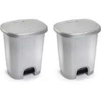 PlasticForte Pedaalemmer - 2x - zilver - kunststof - 27L - 45 cm - afvalemmers/vuilnisemmers