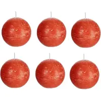 Spaas rustieke bolkaars - oranje - 6x - D8 cm - 24 branduren - ronde kaarsen