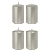 Trend Candles Cilinderkaarsen/stompkaarsen - set 16x - zilver - 5 x 8 cm - 18 branduren