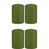 Trend Candles Cilinderkaars/stompkaars - 4x - olijfgroen - 5 x 8 cm - 18 branduren - met brandvertragende folie