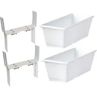 Geli Set van 5 kunststof plantenbakken wit rechthoekig 60 cm met 10 verstelbare balkon/muurbeugels
