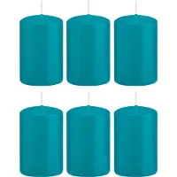 Trend Candles Cilinderkaars/stompkaars - 6x - turquoise - 5 x 8 cm - 18 branduren - met brandvertragende folie