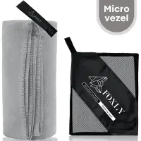 FOXLY Microvezel Handdoek 100x200 - Strandlaken - Badlaken - Reishanddoek Sneldrogend - Lichtgrijs