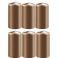 Enlightening Candles 6x Metallic koperen cilinderkaarsen/stompkaarsen 6 x 15 cm 58 branduren - Geurloze kaarsen metallic koper - Woondecoraties