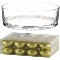 Trend Candles Cadeau set Lage luxe vaas 25 cm met gouden drijfkaarsen - Drijfkaarsen