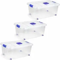 PlasticForte Opslagbak - 3x stuks - met deksel - 36L - 59 x 40 x 25 cm - transparant - opbergbak
