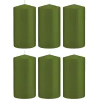 Trend Candles Cilinderkaars/stompkaars - 6x - olijfgroen - 8 x 15 cm - 69 branduren - horeca kaarsen