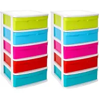 PlasticForte Ladeblok met 2x lades - multi kleuren - L40 x B39 x H81 cm - grote lades van 24 liter