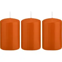 Trend Candles Cilinderkaars/stompkaars - 3x - oranje - 5 x 8 cm - 18 branduren - met brandvertragende folie