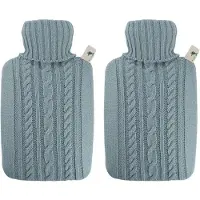Hugo Frosch Luxe warmwater kruik - 2x - gebreide hoes - pastel blauw - 1800 ml - Kruikenzak - Cadeau - Kinderen/Volwassenen