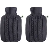 Hugo Frosch 2x Gebreide kruiken donker grijs 1,8 liter met kabelpatroon - warmwaterkruik