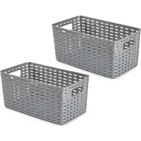 PlasticForte Opbergmand - 12x - Kastmand - rotan kunststof - zilver - 5 Liter - 15 x 28 x 13 cm