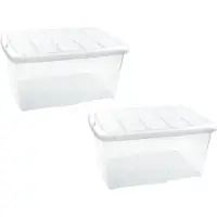 PlasticForte opslagbak organizers met deksel - 6x - transparant/wit - 60 liter - kunststof